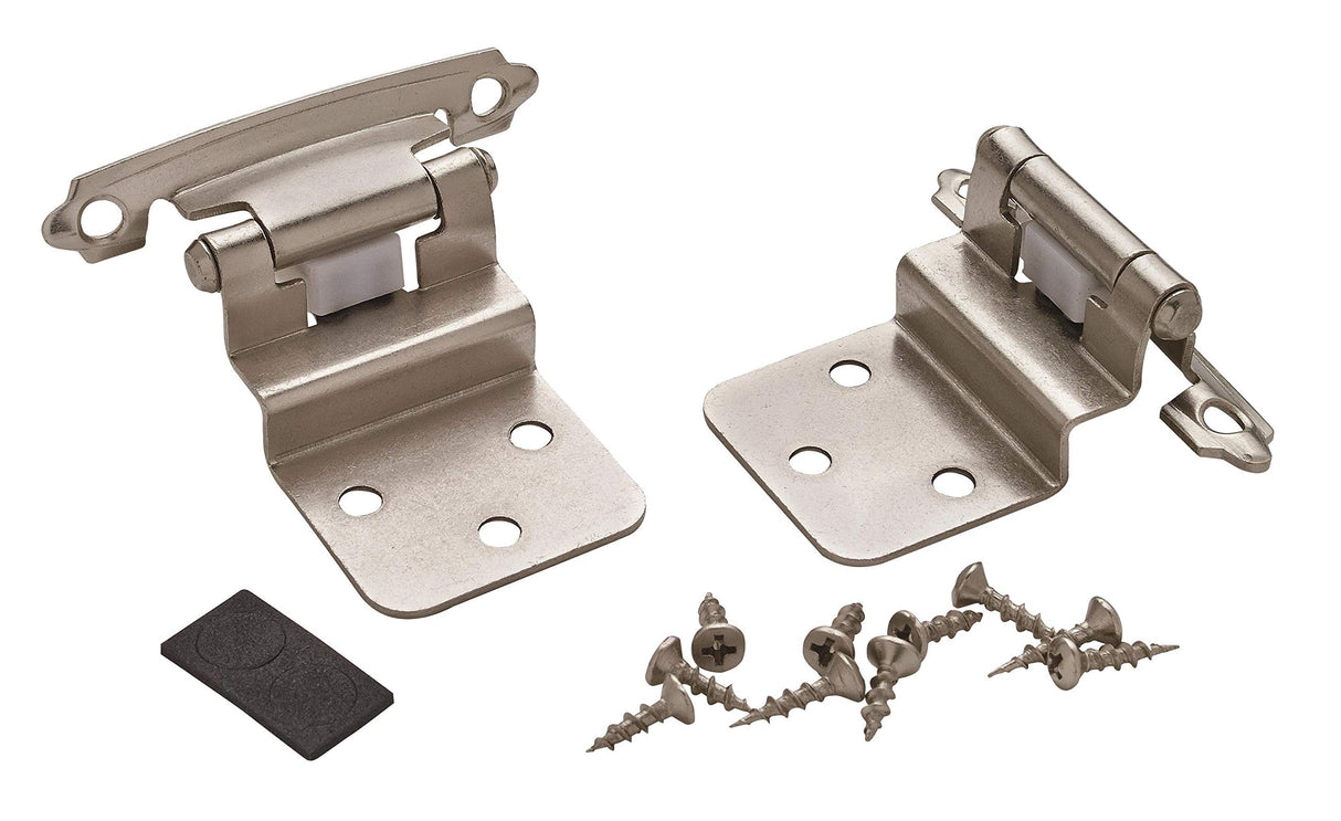 Amerock Cabinet Hinge 3/8 inch (10 mm) Inset Hinge Satin Nickel 2 Pack Self-Closing Hinge Face Mount Hinge Cabinet Door Hinge