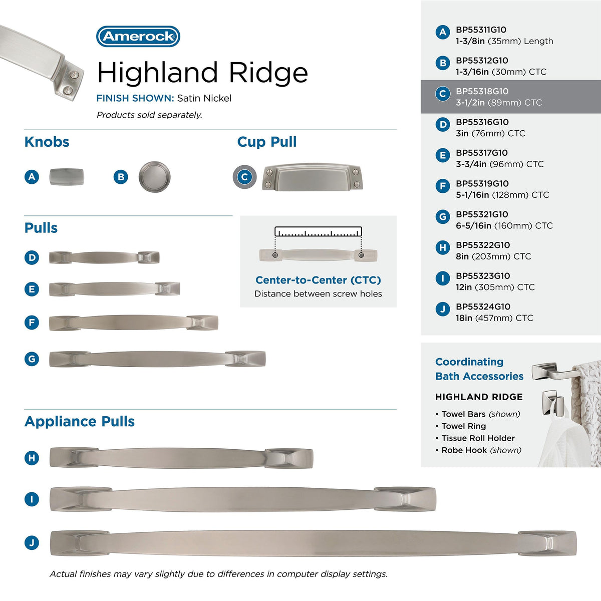 Amerock Cabinet Cup Pull Satin Nickel 3-1/2 inch (89 mm) Center to Center Highland Ridge 1 Pack Drawer Pull Drawer Handle Cabinet Hardware