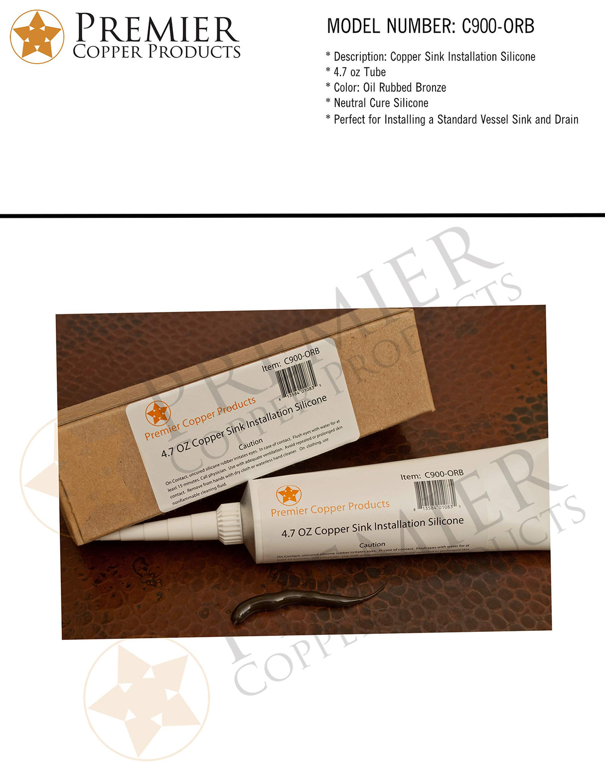 Premier Copper Products C900-ORB Universal Copper Sink Installation Silicone, Oil Rubbed Bronze