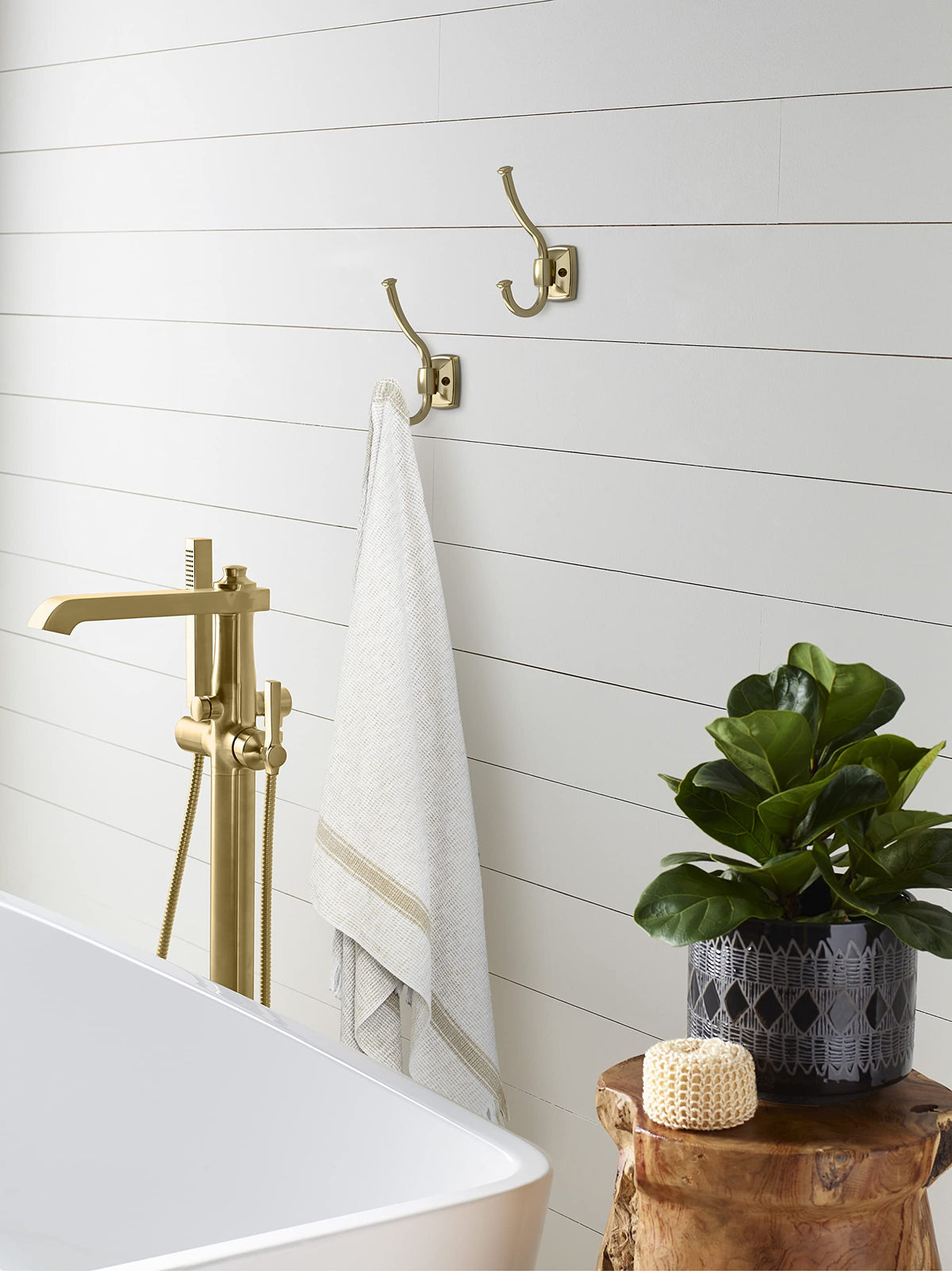 Amerock H37002BBZ Kinsale Double Prong Decorative Wall Hook Golden Champagne Hook for Coats, Hats, Backpacks, Bags Hooks for Bathroom, Bedroom, Closet, Entryway, Laundry Room, Office