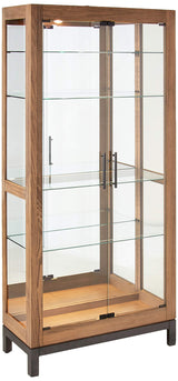 Howard Miller Quinn Curio Cabinet 680-598 - Aged Natural Finish Home Decor, Four Glass Shelves, Five Level Display Case, No-Reach Roller Halogen Light
