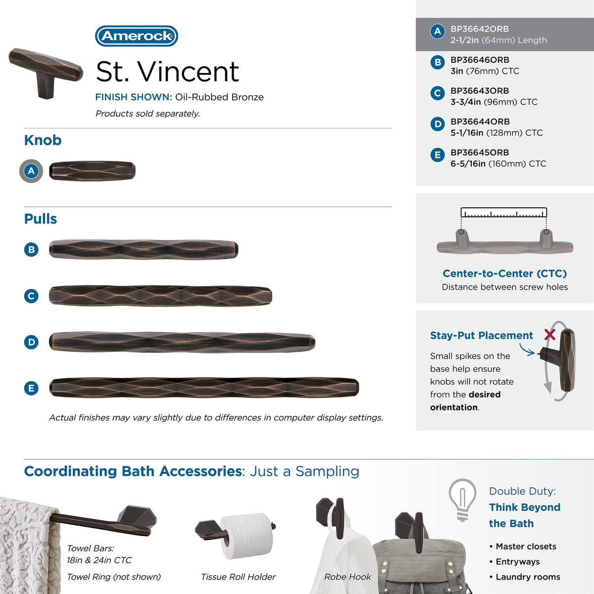 Amerock Cabinet Knob Oil Rubbed Bronze 2-1/2 inch (64 mm) Length St. Vincent 1 Pack Drawer Knob Cabinet Hardware