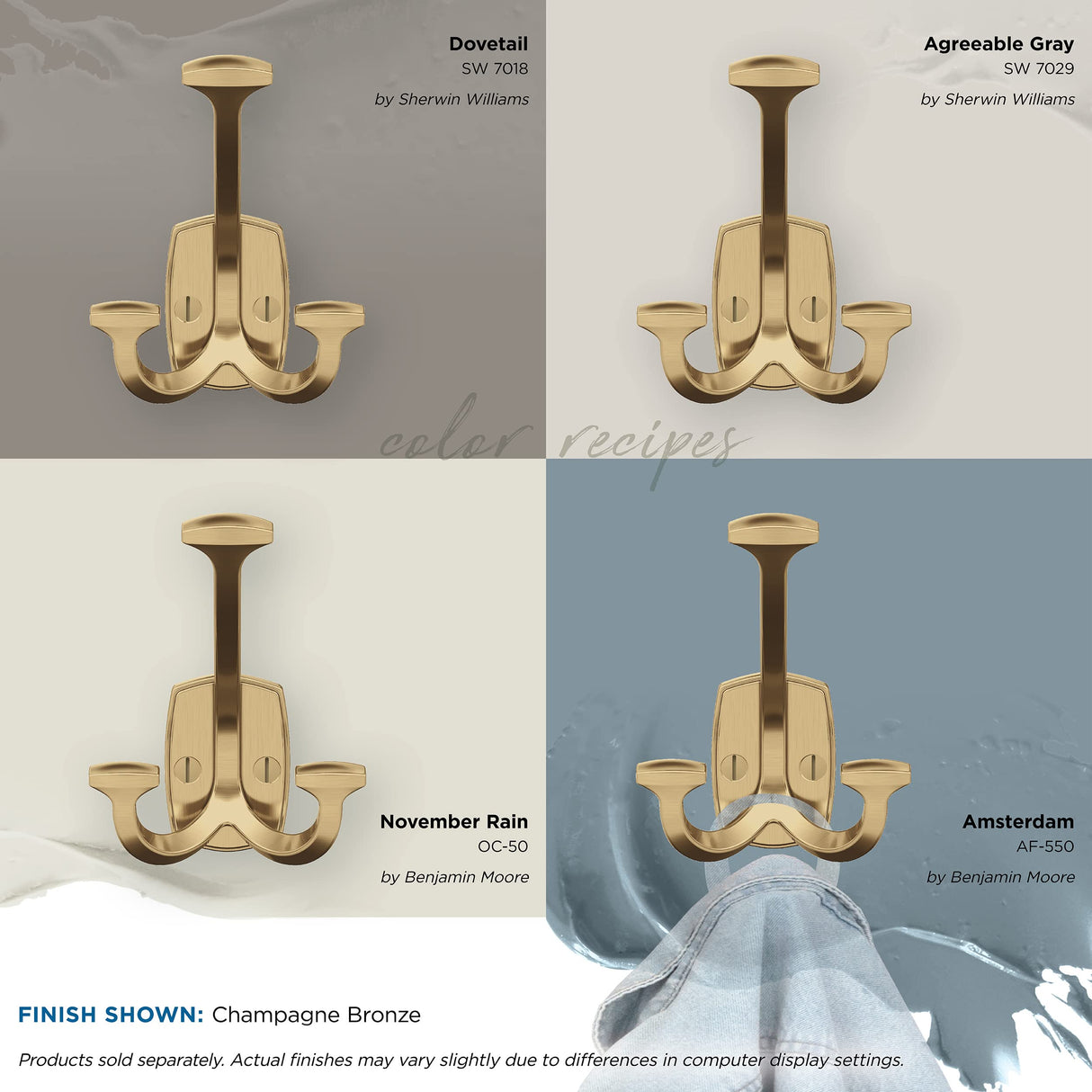 Amerock H37004CZ Vicinity Triple Prong Decorative Wall Hook Champagne Bronze Hook for Coats, Hats, Backpacks, Bags Hooks for Bathroom, Bedroom, Closet, Entryway, Laundry Room, Office