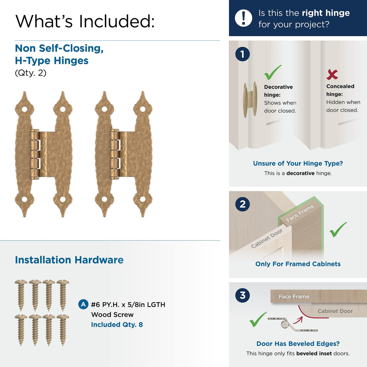Amerock BPR3406CZ Cabinet Hinge 3/8 in (10 mm) Offset Non-Self Closing Face Mount Champagne Bronze Kitchen Cabinet Door Hinge 1 Pair/2 Pack Functional Hardware