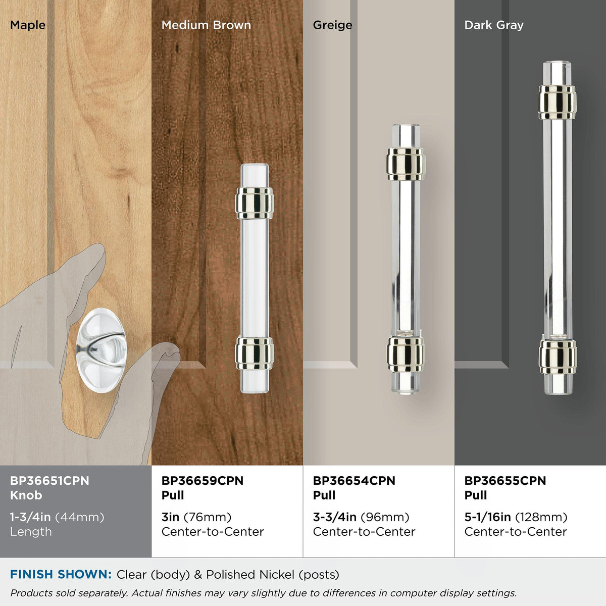 Amerock Cabinet Knob Clear/Polished Nickel 1-3/4 inch (44 mm) Length Glacio 1 Pack Drawer Knob Cabinet Hardware