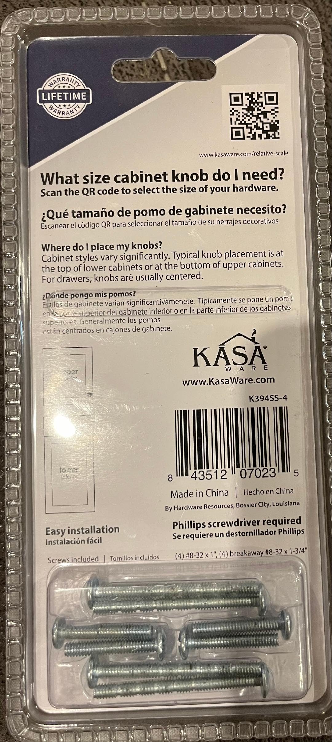 KasaWare K394SS-4 39mm Overall Length Bar T-Knob, 4-pack