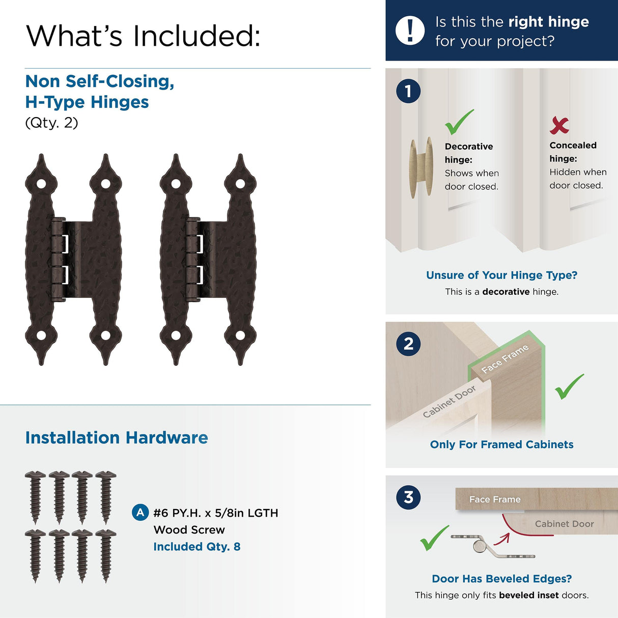 Amerock BPR3406ORB Cabinet Hinge 3/8 in (10 mm) Offset Non-Self Closing Face Mount Oil Rubbed Bronze Kitchen Cabinet Door Hinge 1 Pair/2 Pack Functional Hardware