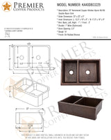 Premier Copper Products KA40DB33229 33-Inch Hammered Copper Kitchen Apron 40/60 Double Basin Sink, Oil Rubbed Bronze