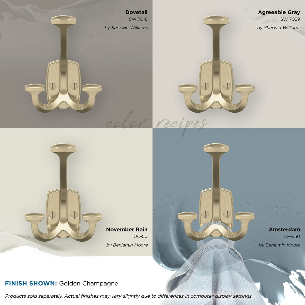 Amerock H37004BBZ Vicinity Triple Prong Decorative Wall Hook Golden Champagne Hook for Coats, Hats, Backpacks, Bags Hooks for Bathroom, Bedroom, Closet, Entryway, Laundry Room, Office