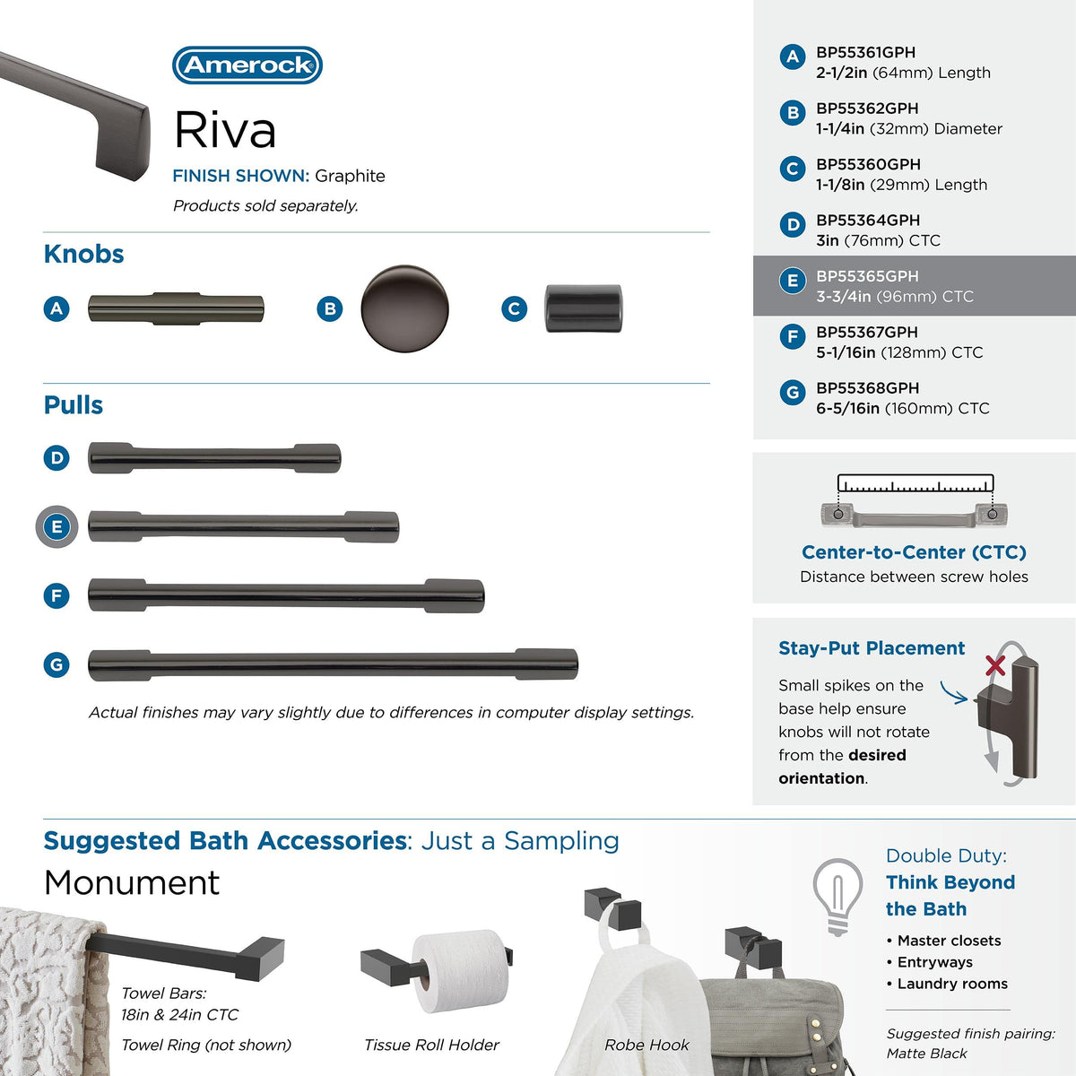Amerock Cabinet Pull Graphite 3-3/4 inch (96 mm) Center to Center Riva 1 Pack Drawer Pull Drawer Handle Cabinet Hardware