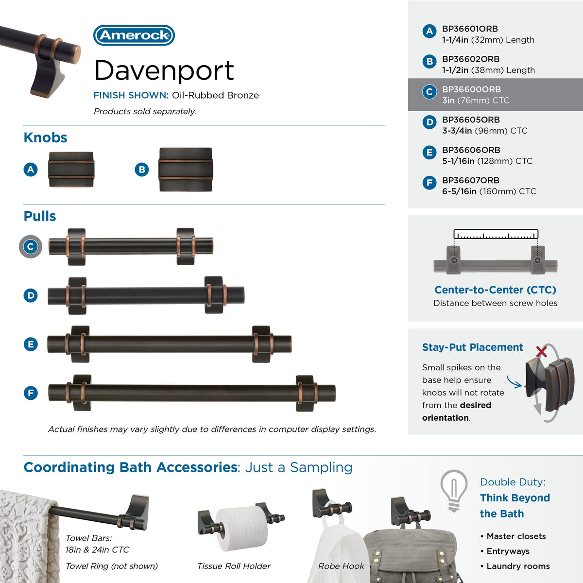 Amerock Cabinet Pull Oil Rubbed Bronze 3 inch (76 mm) Center to Center Davenport 1 Pack Drawer Pull Drawer Handle Cabinet Hardware