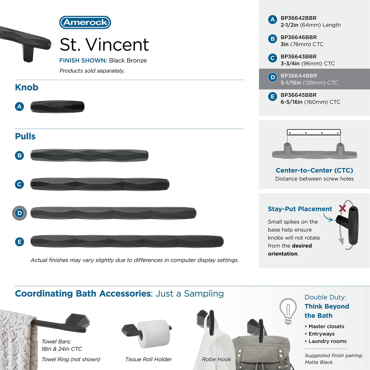 Amerock Cabinet Pull Black Bronze 5-1/16 inch (128 mm) Center to Center St. Vincent 1 Pack Drawer Pull Drawer Handle Cabinet Hardware