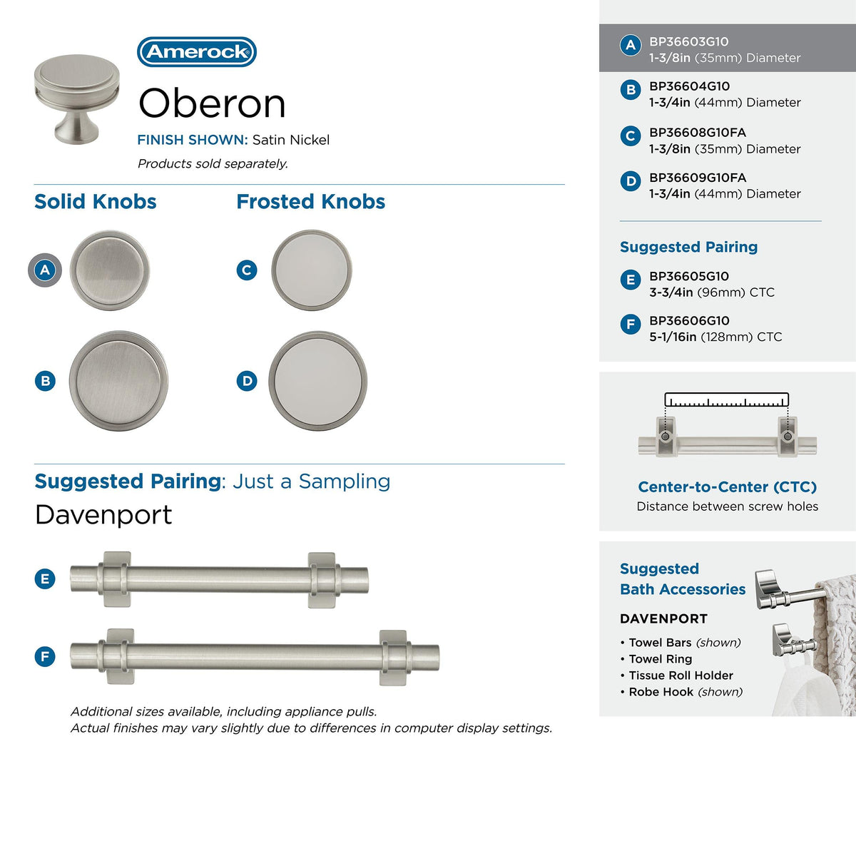 Amerock Cabinet Knob Satin Nickel 1-3/8 inch (35 mm) Diameter Oberon 1 Pack Drawer Knob Cabinet Hardware