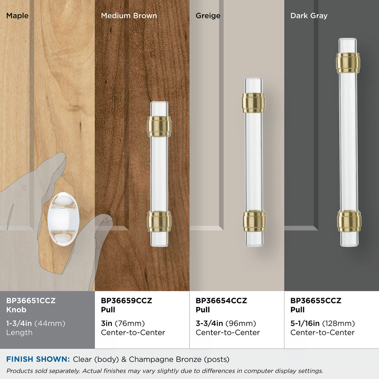 Amerock Cabinet Knob Clear/Champagne Bronze 1-3/4 inch (44 mm) Length Glacio 1 Pack Drawer Knob Cabinet Hardware