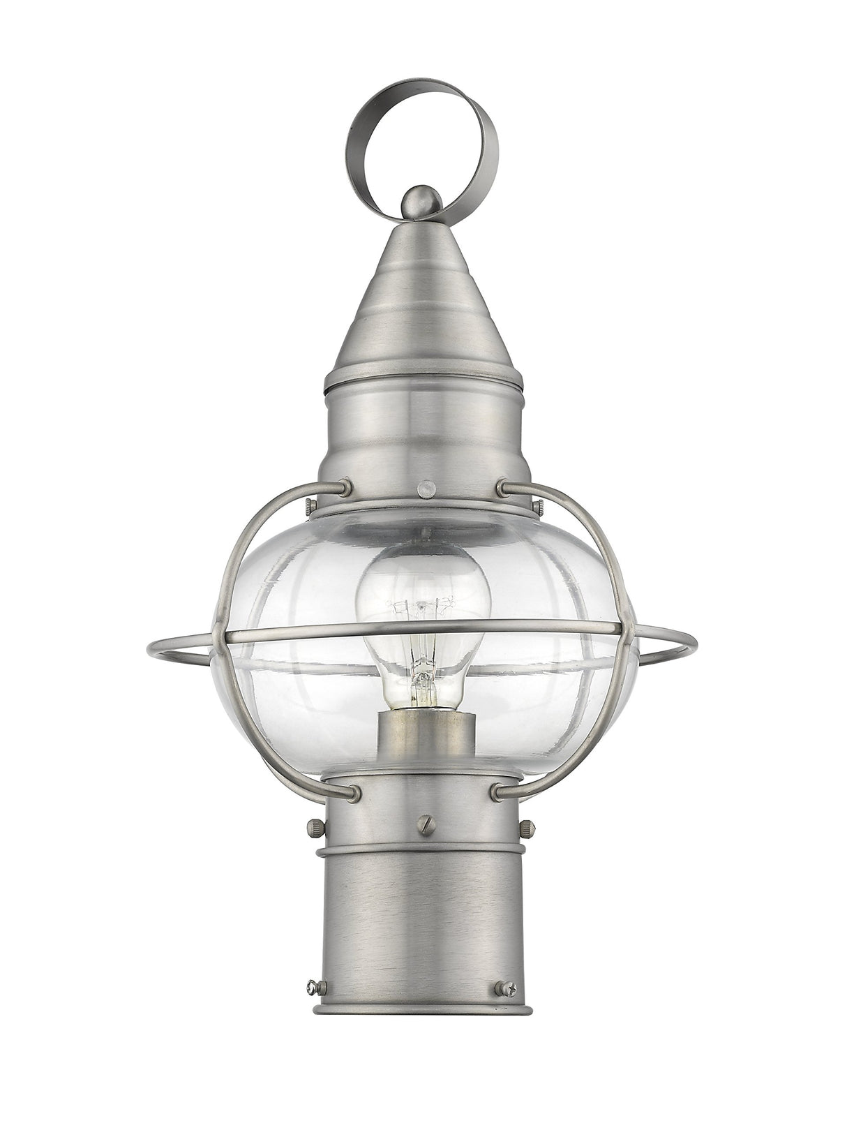 Livex 26902-91 Transitional One Light Outdoor Post-Top Lanterm from Newburyport Collection in Pwt, Nckl, B/S, Slvr. Finish, Brushed Nickel