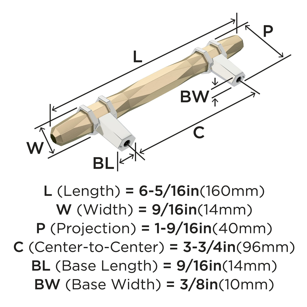 Amerock BP36648BBZ26 London Cabinet Pull, 3-3/4 in. Center-to-Center, Golden Champagne/Polished Chrome
