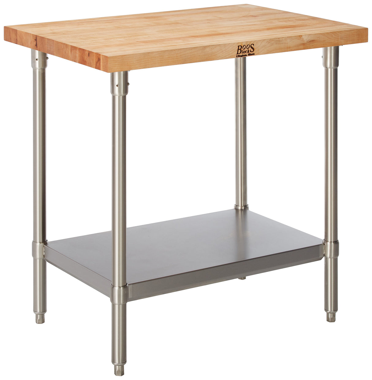 John Boos SNS01 Maple Top Work Table with Stainless Steel Base and Shelf, 36" x 24" 1-3/4"