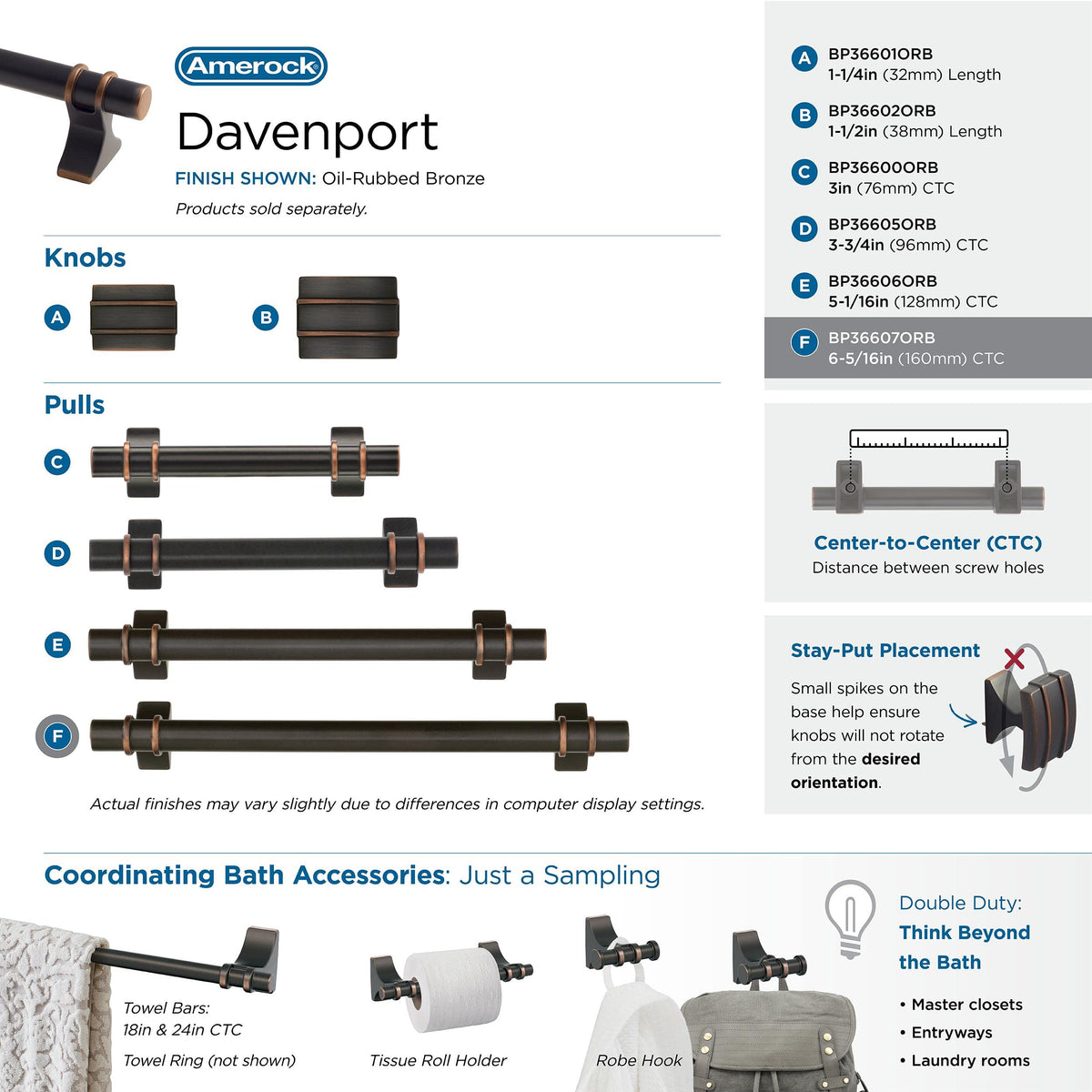 Amerock Cabinet Pull Oil Rubbed Bronze 6-5/16 inch (160 mm) Center to Center Davenport 1 Pack Drawer Pull Drawer Handle Cabinet Hardware