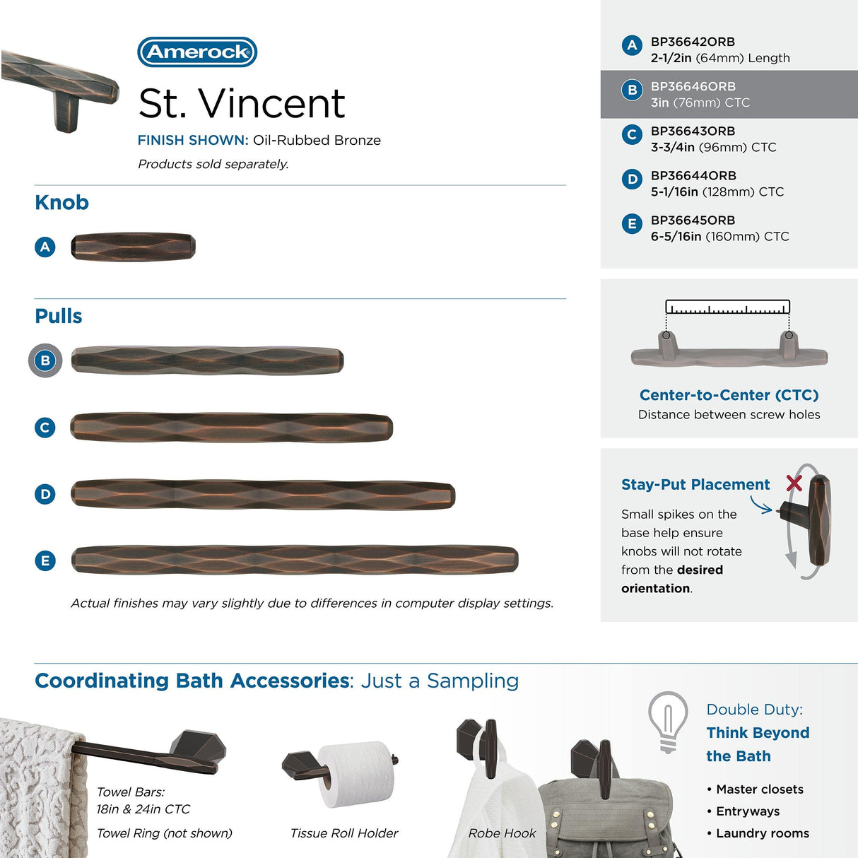 Amerock Cabinet Pull Oil Rubbed Bronze 3 inch (76 mm) Center to Center St. Vincent 1 Pack Drawer Pull Drawer Handle Cabinet Hardware