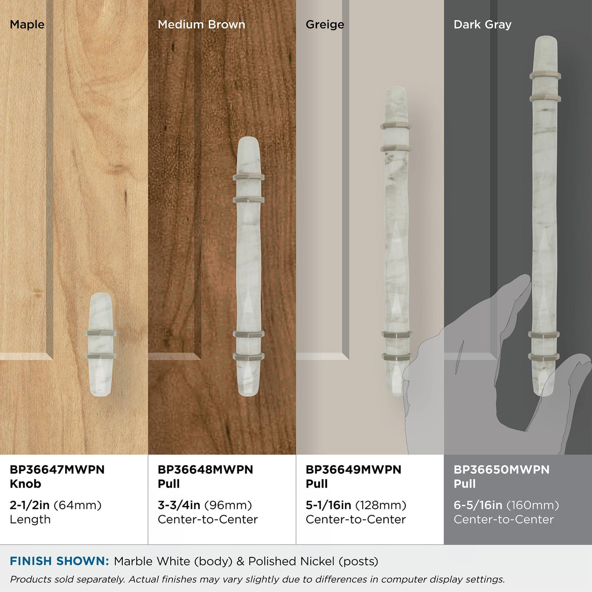 Amerock Cabinet Pull Marble White/Polished Nickel 6-5/16 inch (160 mm) Center to Center Carrione 1 Pack Drawer Pull Drawer Handle Cabinet Hardware