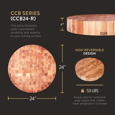 John Boos CCB24-R Medium Maple Wood Cutting Board for Kitchen 24 x Inches, 4 Inches Thick Non-Reversible Charcuterie End Grain Block with Oil Finish 24DIAX4 MPL-END GR-NON REV-NO GRIPS