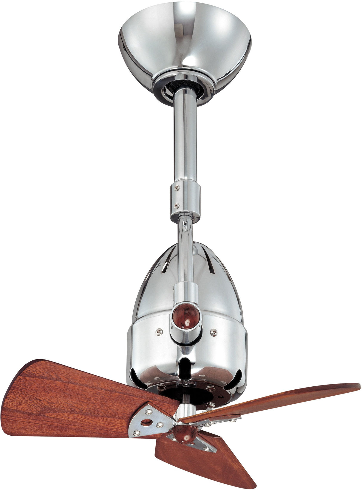 Matthews Fan DI-CR-WD Diane oscillating ceiling fan in Polished Chrome finish with solid mahogany tone wood blades.