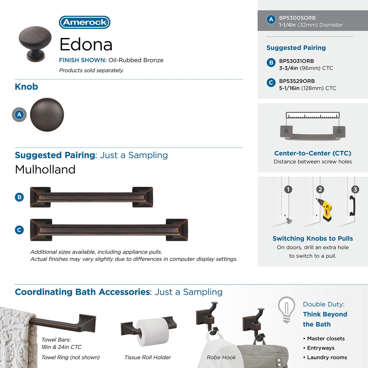 Amerock Cabinet Knob Oil Rubbed Bronze 1-1/4 inch (32 mm) Diameter Edona 10 Pack Drawer Knob Cabinet Hardware