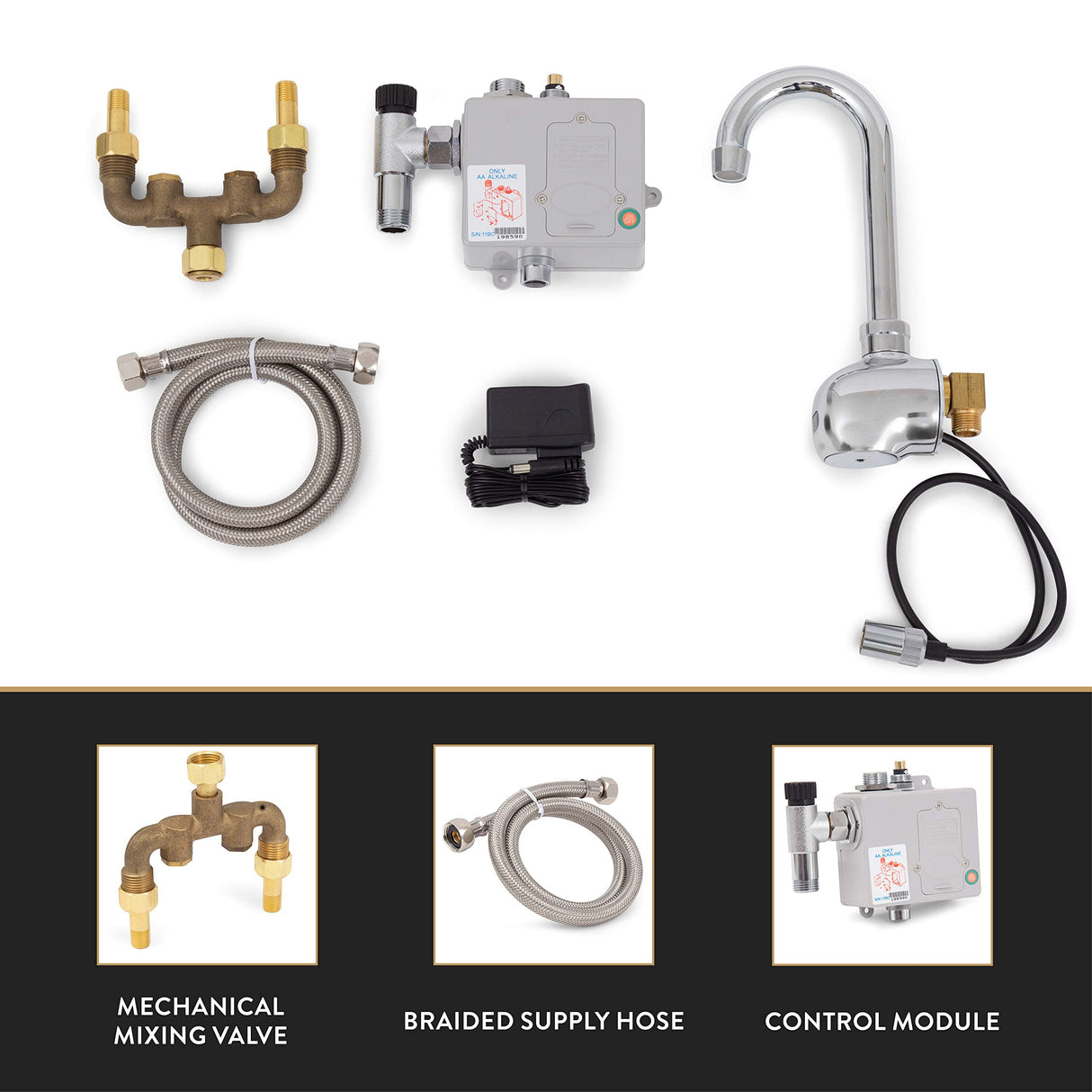 John Boos PBF-SEF3GLF Splash Mount-Hands Free 3" Goose Neck Faucet with Electronic Sensor for use PBHS-W-1410-1 and PBHS-W-1410-1-SSLR Hands Sinks