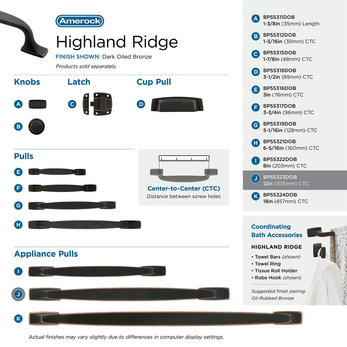 Amerock Appliance Pull Dark Oiled Bronze 12 inch (305 mm) Center to Center Highland Ridge 1 Pack Drawer Pull Drawer Handle Cabinet Hardware