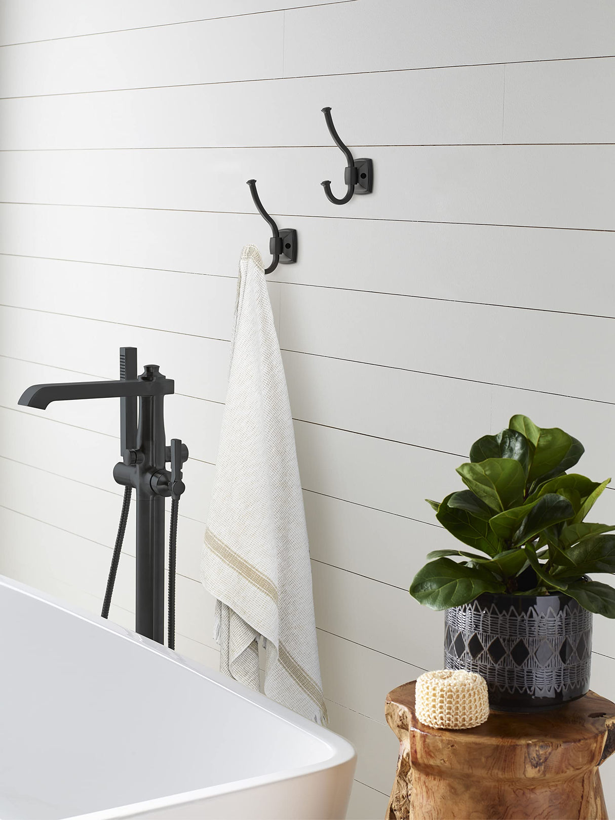 Amerock H37002MB Kinsale Double Prong Decorative Wall Hook Matte Black Hook for Coats, Hats, Backpacks, Bags Hooks for Bathroom, Bedroom, Closet, Entryway, Laundry Room, Office