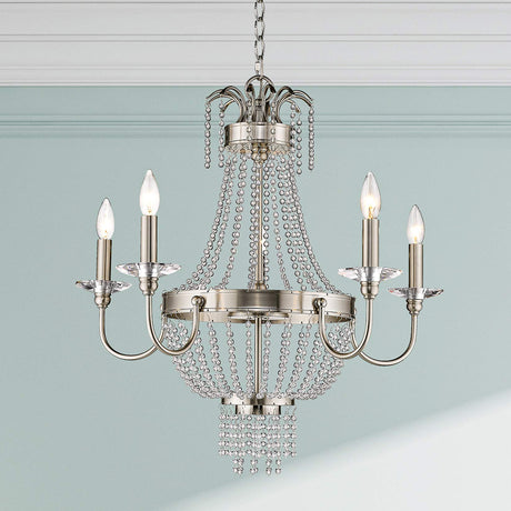Livex Lighting 51845-91 Crystal Five Light Chandelier from Valentina Collection in Pwt, Nckl, B/S, Slvr. Finish, Brushed Nickel