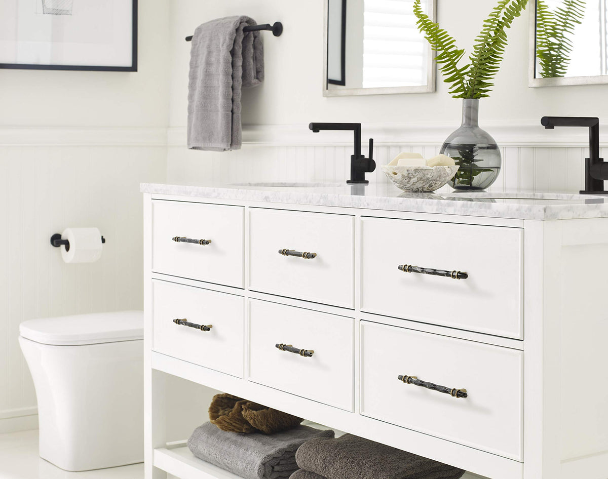 Amerock BP36650MBKBBZ Carrione Cabinet Pull, 6-5/16 in (160 mm) Center-to-Center, Marble Black/Golden Champagne