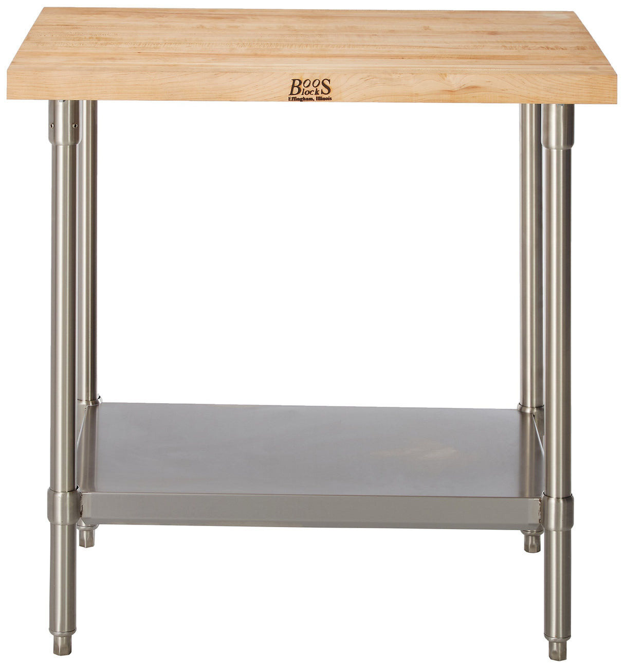 John Boos SNS01 Maple Top Work Table with Stainless Steel Base and Shelf, 36" x 24" 1-3/4"
