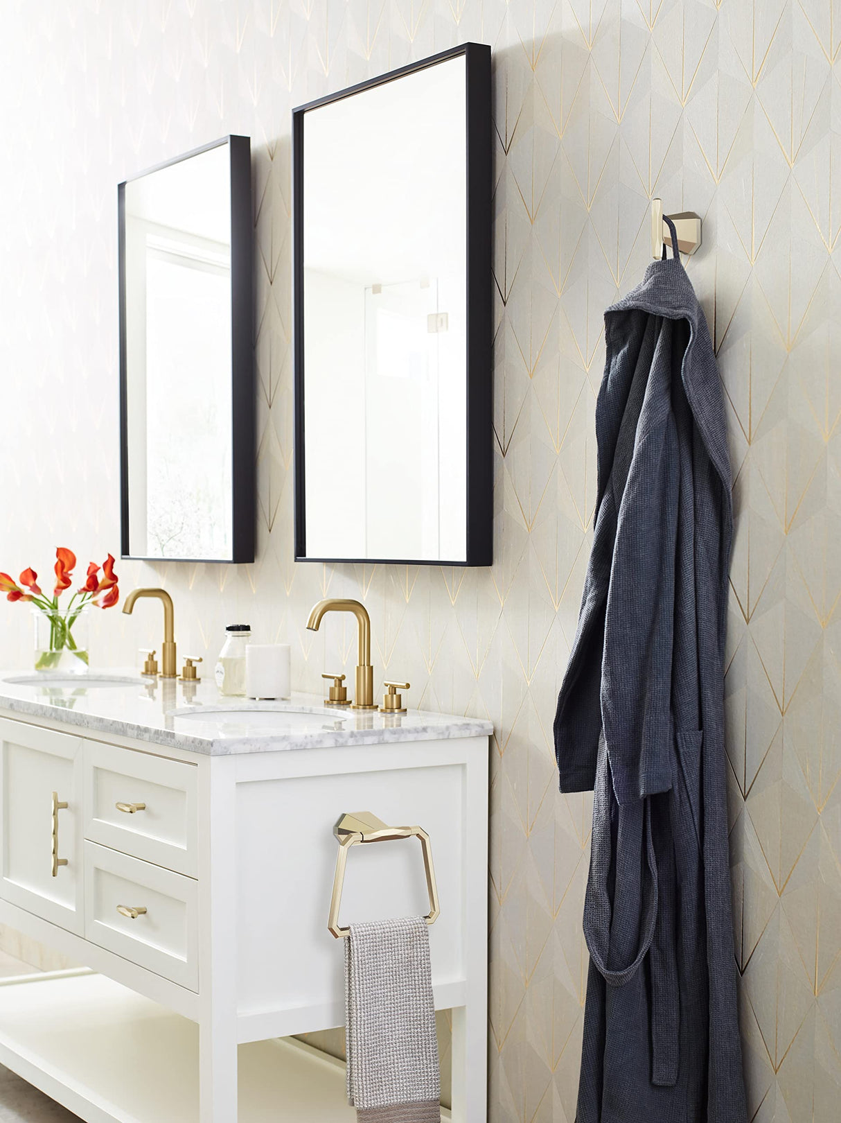 Amerock BH36042BBZ Golden Champagne Towel Ring 5-9/16 in (141 mm) Length Towel Holder St. Vincent Hand Towel Holder for Bathroom Wall Small Kitchen Towel Holder Bath Accessories