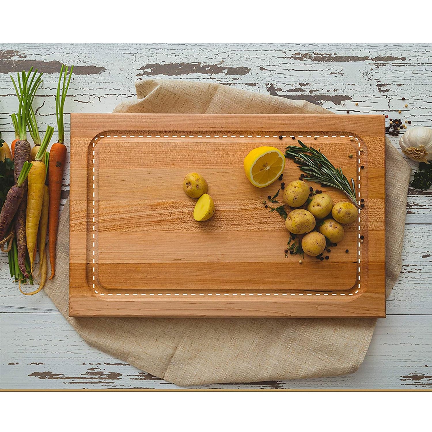 John Boos BBQBD Large Maple Wood Cutting Board for Kitchen Prep, 18” x 12” 1.5” Thick, Hand Grip, Juice Groove, Charcuterie, Reversible Block 18X12X1.5 MPL-EDGE GR-REV-GRV-GRIPS