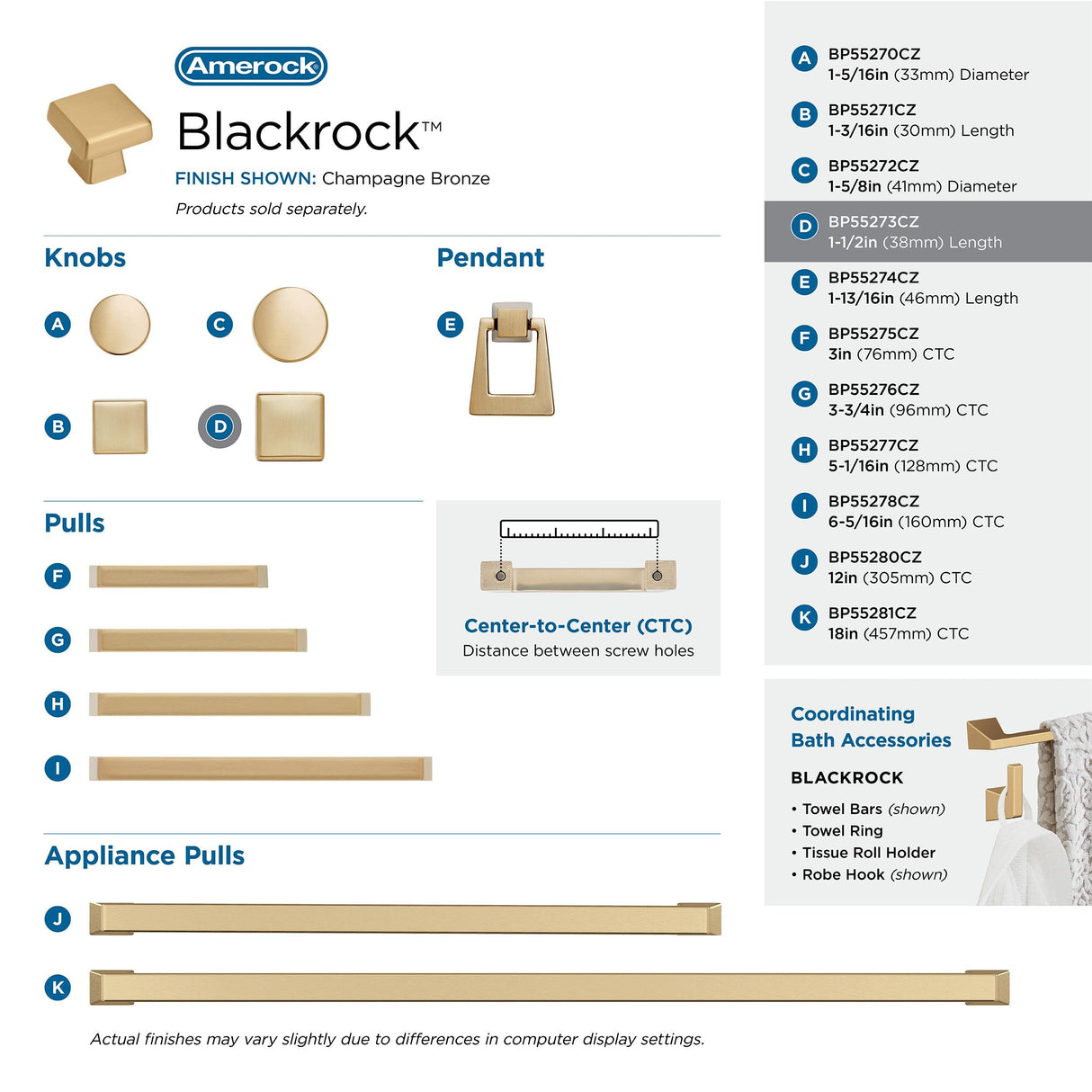 Amerock Cabinet Knob Champagne Bronze 1-1/2 inch (38 mm) Length Blackrock 1 Pack Drawer Knob Cabinet Hardware