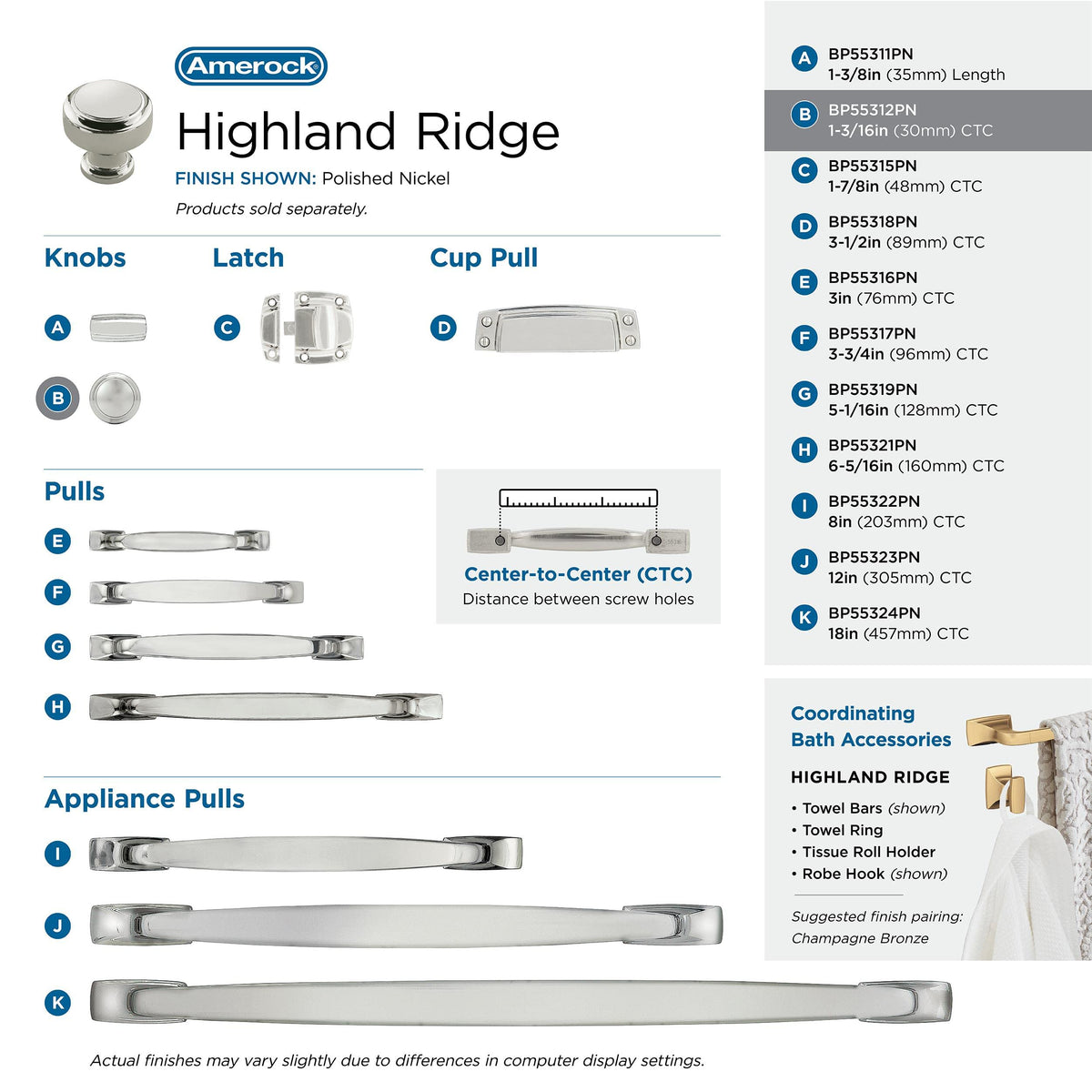 Amerock Cabinet Knob Polished Nickel 1-3/16 inch (30 mm) Diameter Highland Ridge 1 Pack Drawer Knob Cabinet Hardware