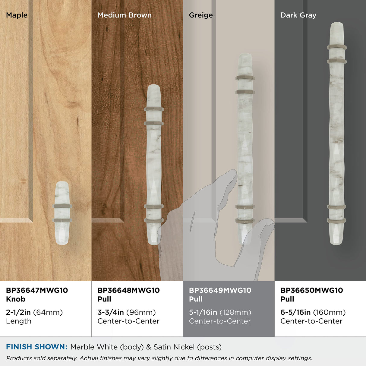 Amerock Cabinet Pull Marble White/Satin Nickel 5-1/16 inch (128 mm) Center to Center Carrione 1 Pack Drawer Pull Drawer Handle Cabinet Hardware