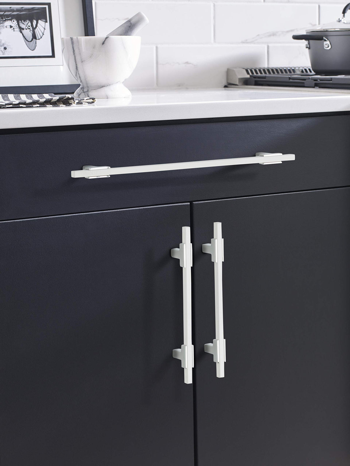 Amerock Cabinet Pull Polished Chrome/White 5-1/16 inch (128 mm) Center to Center Urbanite 1 Pack Drawer Pull Drawer Handle Cabinet Hardware