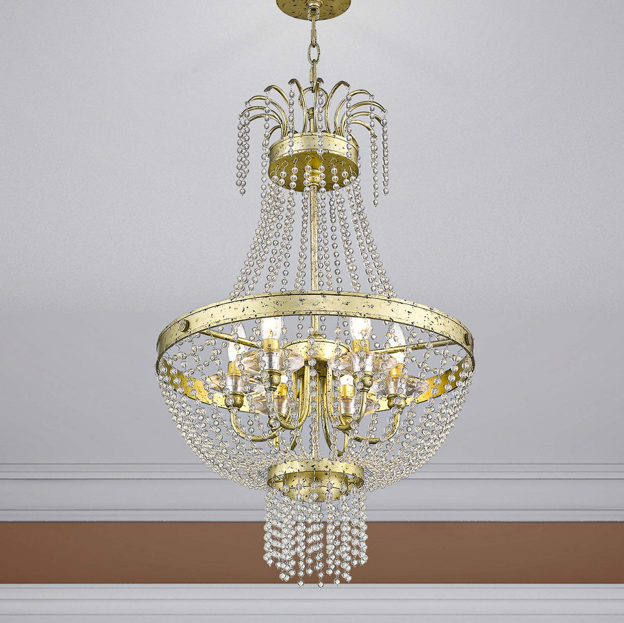 Livex Lighting 51856-28 Crystal Six Light Pendant from Valentina Collection, Champ, Gld Leaf Finish, Hand Applied Winter Gold
