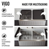 VIGO VGS3320BLSA 20.5" L -33.0" W -10.0" H Handmade Stainless Steel Double-Bowl Slotted Apron Front Farmhouse Kitchen Sink Workstation with Cutting Board, Drying Rack, 2 Bottom Grids and 2 Strainers