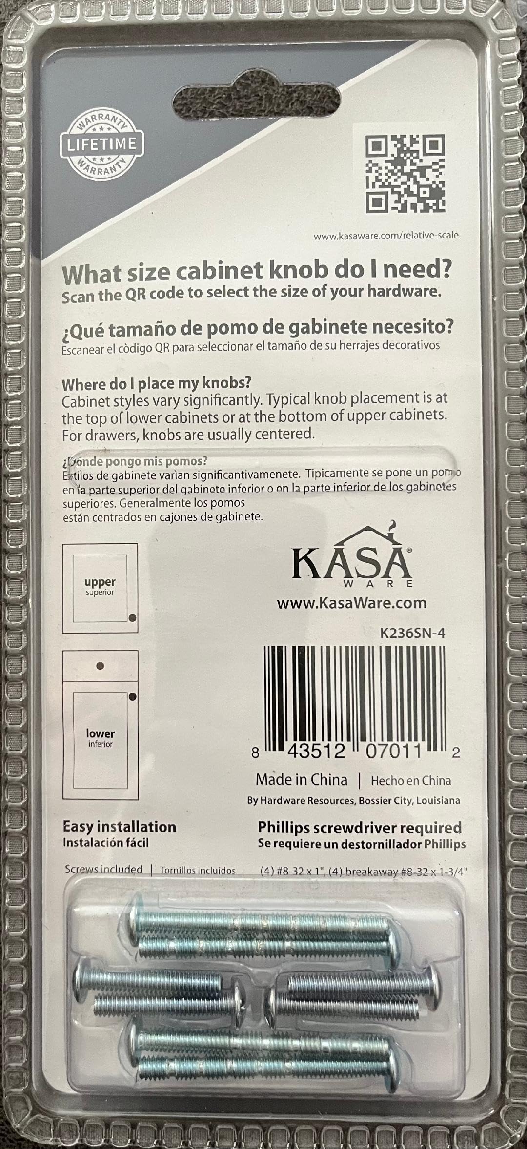 KasaWare K236SN-4 1-1/4" Diameter Traditional Knob with Stepped Ring, 4-pack
