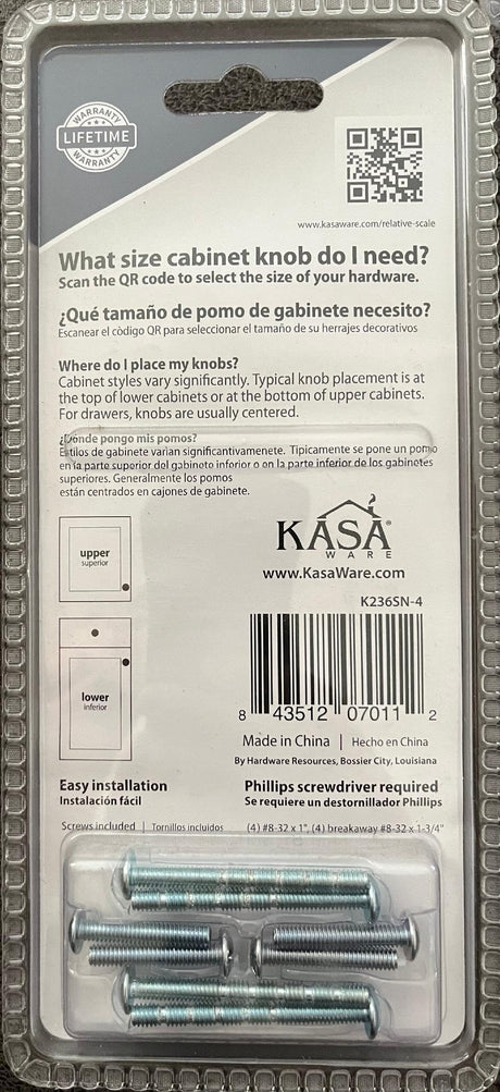 KasaWare K236SN-4 1-1/4" Diameter Traditional Knob with Stepped Ring, 4-pack