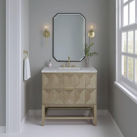 James Martin D100-V36-3VSL Emmeline 36" Single Basin Ash Wood Vanity Set with 3cm Victorian Silver Silestone Quartz Vanity Top and Rectangular Sink - Pebble Oak