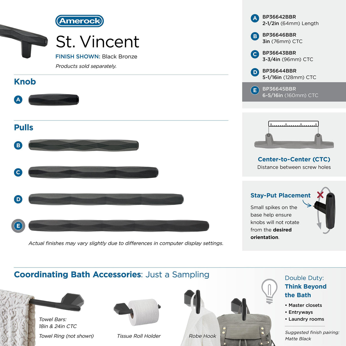Amerock Cabinet Pull Black Bronze 6-5/16 inch (160 mm) Center to Center St. Vincent 1 Pack Drawer Pull Drawer Handle Cabinet Hardware