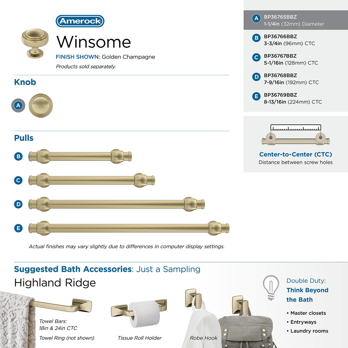 Amerock Cabinet Knob |Golden Champagne 1-1/4 in (32 mm) Diameter Drawer Knob Winsome Kitchen and Bath Hardware Furniture Hardware