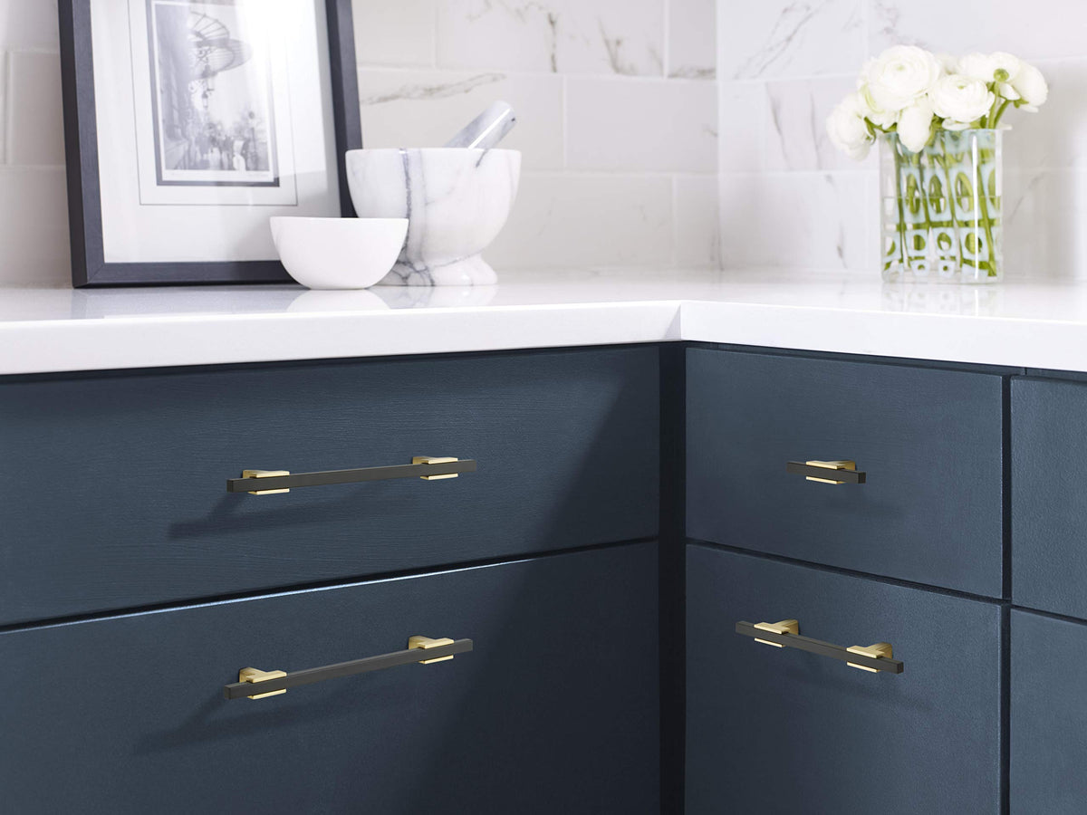 Amerock Cabinet Pull Brushed Gold/Matte Black 6-5/16 inch (160 mm) Center to Center Urbanite 1 Pack Drawer Pull Drawer Handle Cabinet Hardware