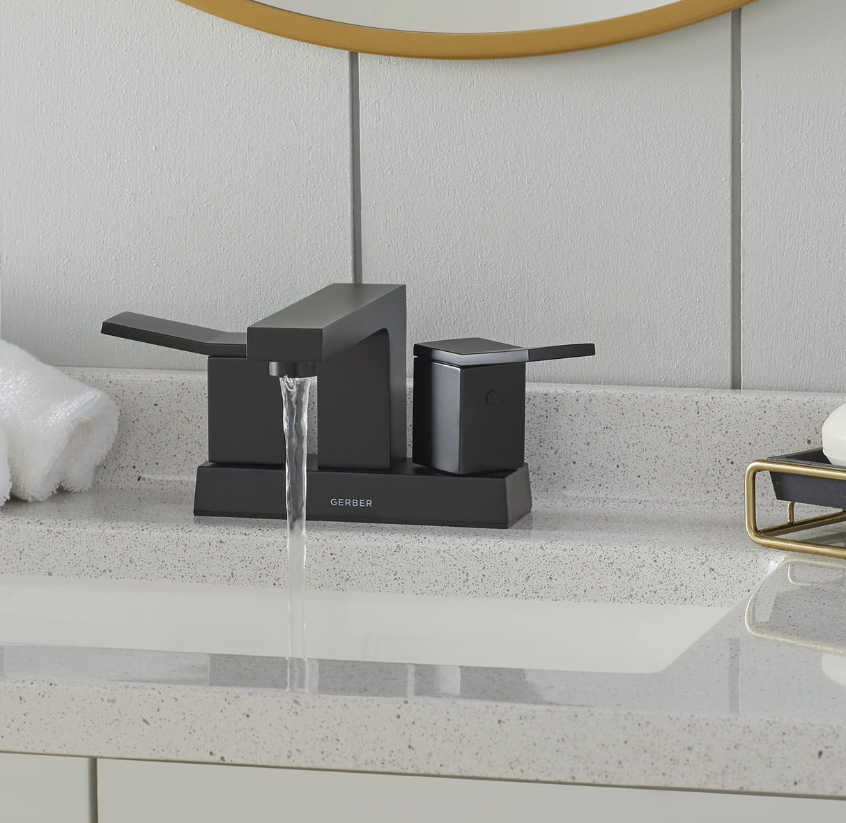 Gerber D307019BS Satin Black Avian Two Handle Centerset Lavatory Faucet