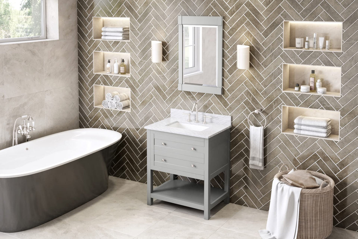 Jeffrey Alexander VKITAST30GRSGR 30" Grey Astoria Vanity, Steel Grey Cultured Marble Vanity Top, undermount rectangle bowl