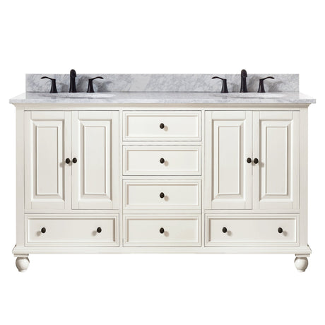 Avanity Thompson 61 in. Double Vanity in French White finish with Carrara White Marble Top